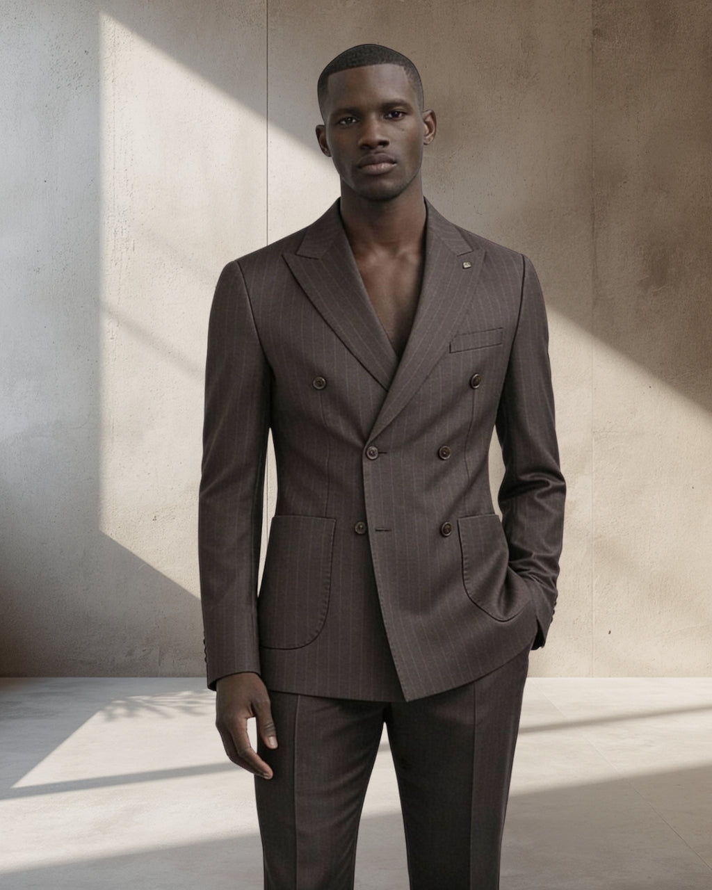 Men’s Wool Blend Slim Fit Double-Breasted Suit-ST.BROWN.020