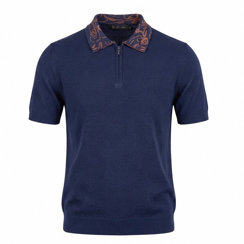 Navy Mercerized Cotton Polo – Luxe Finish, Silky Feel, Elevated Casual Style.MP008