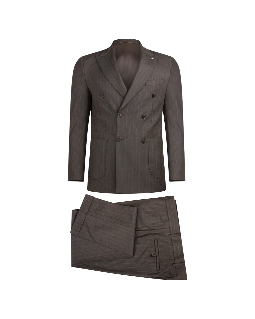 Men’s Wool Blend Slim Fit Double-Breasted Suit-ST.BROWN.020