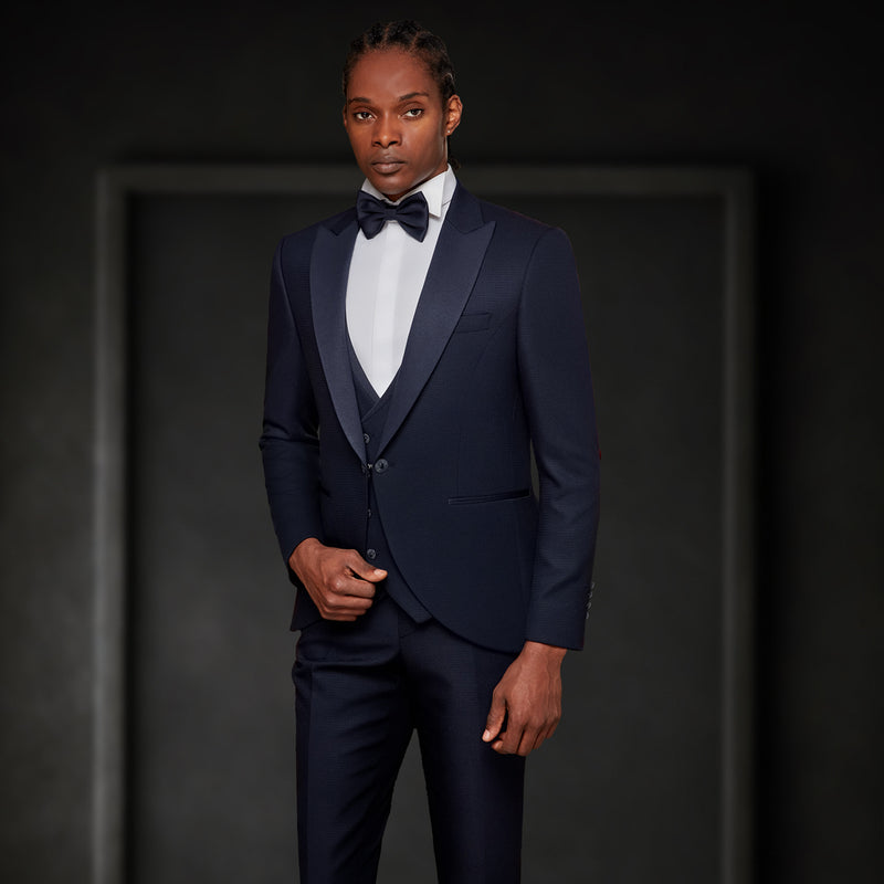 Peak-Lapel Navy Blue Men Tuxedo | Minotti Uomo