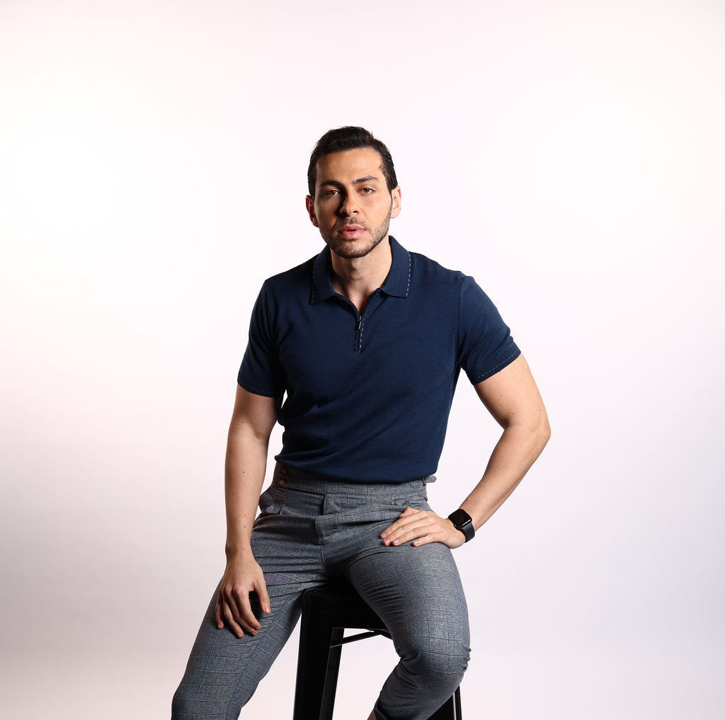 Luxury Navy Polo Cashmere Short Sleeve – Soft, Breathable & Lightweight