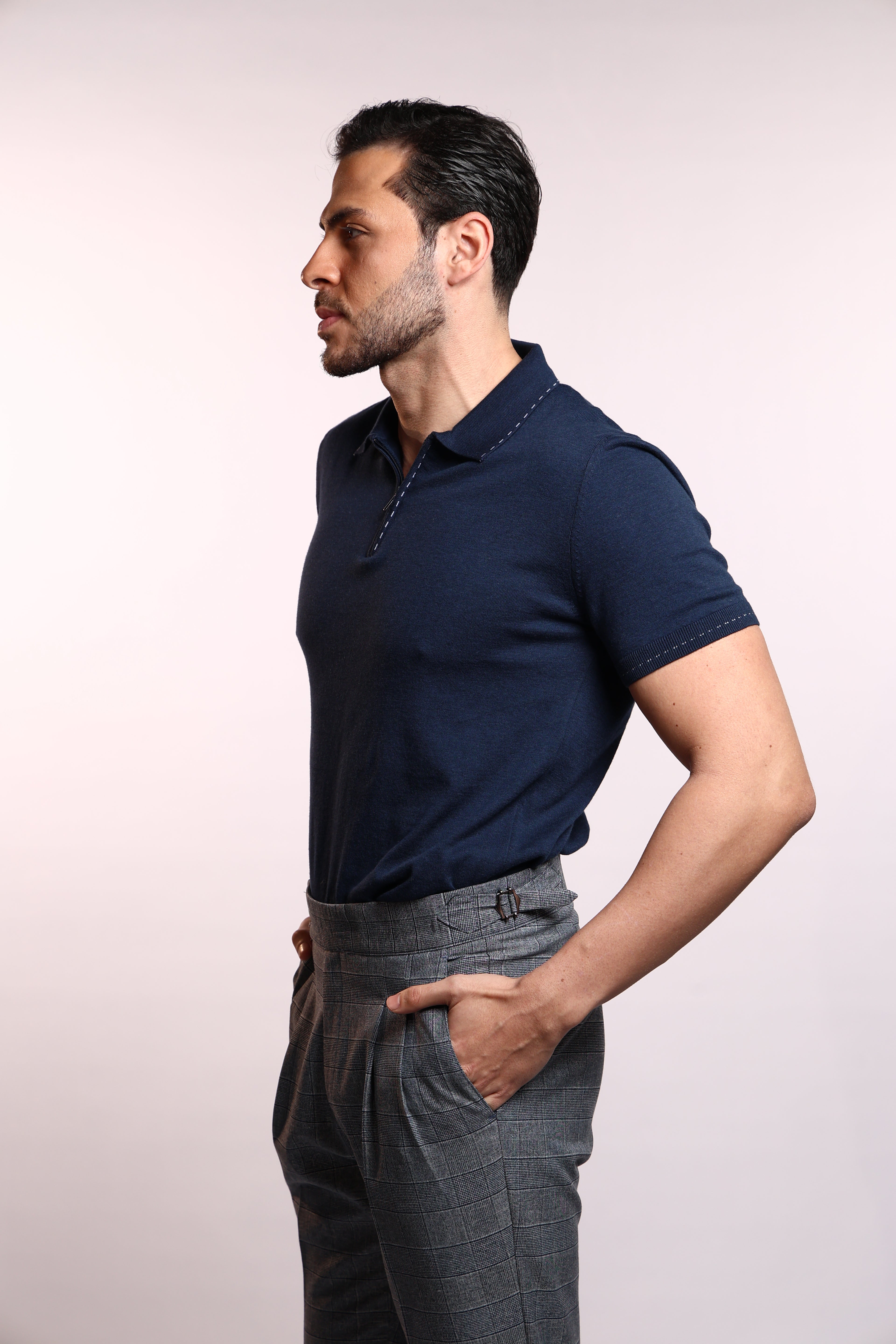 Luxury Navy Polo Cashmere Short Sleeve – Soft, Breathable & Lightweight