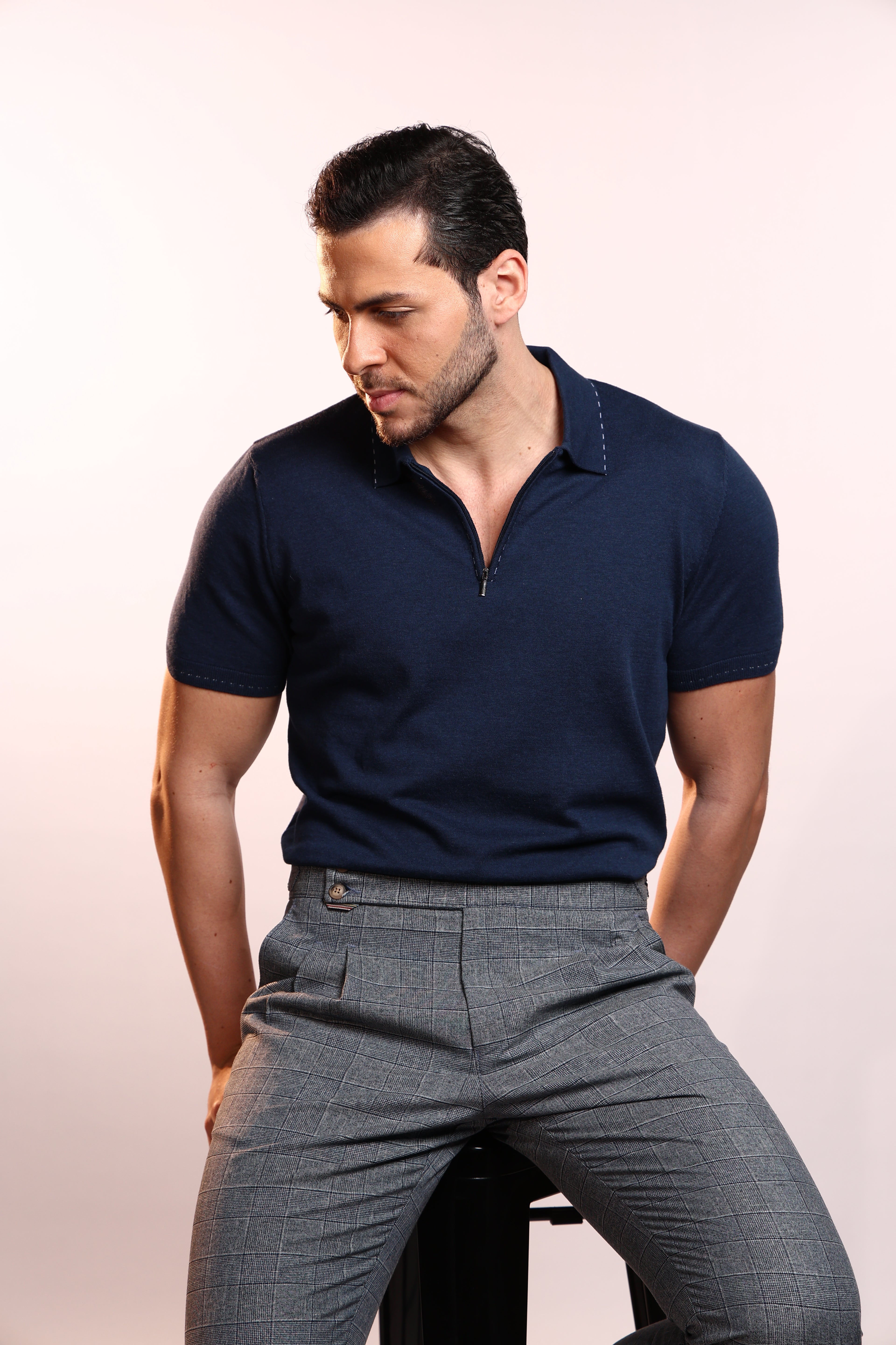 Luxury Navy Polo Cashmere Short Sleeve – Soft, Breathable & Lightweight