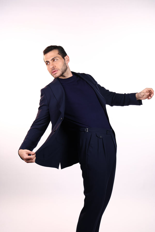 Premium Navy Classic Lycra Suit | Stylish Stretch Formal Wear.057