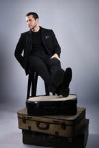 Men’s Wool Blend Slim Fit Double-Breasted Suit-BLACK.023