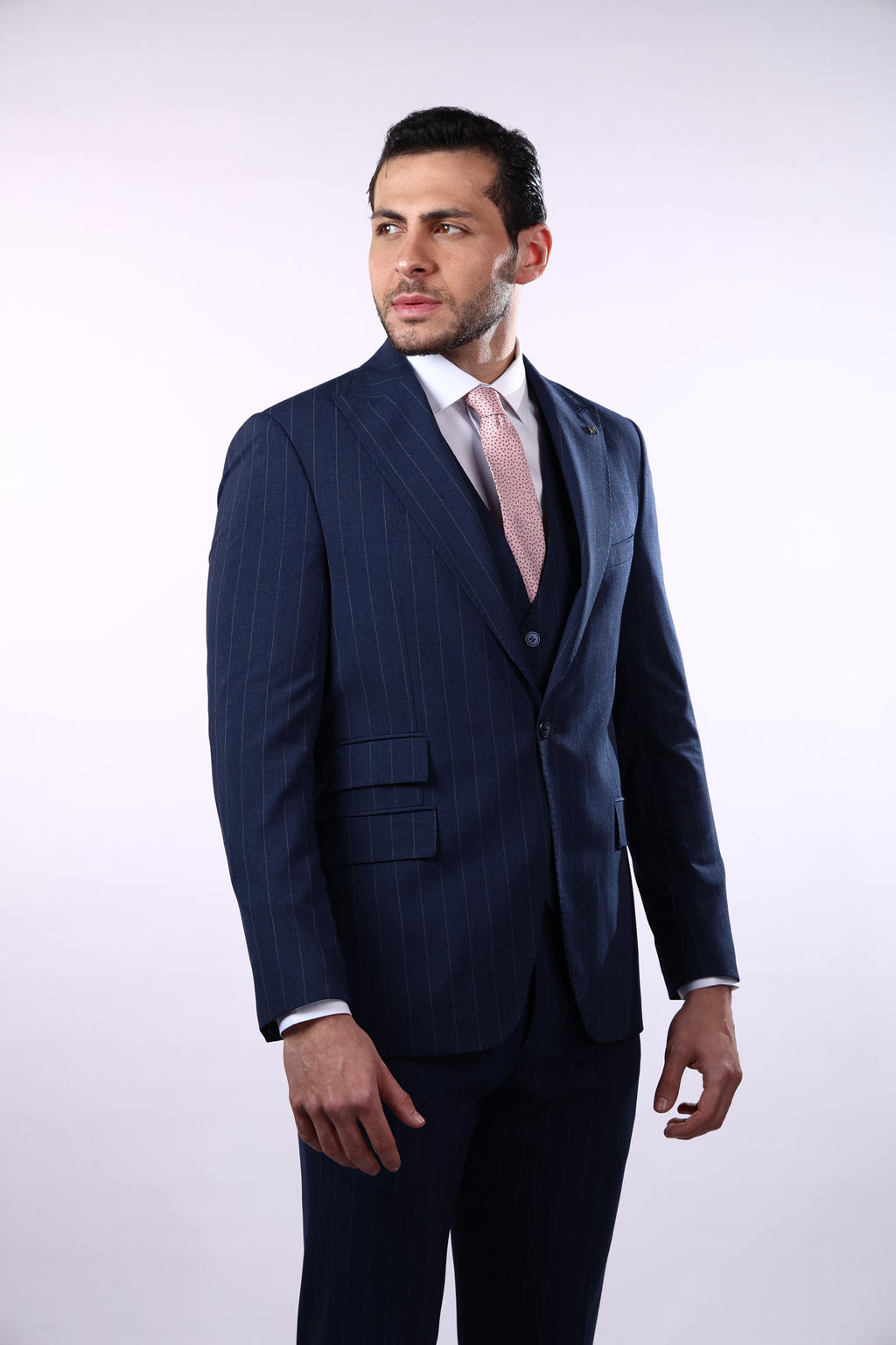 Striped Blue Wool Classic Suit – Timeless Formal Elegance.049