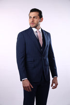 Striped Blue Wool Classic Suit – Timeless Formal Elegance.049