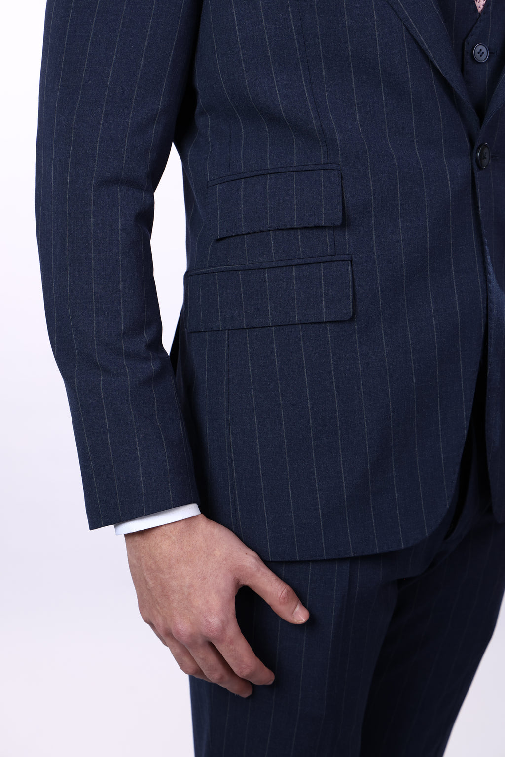 Striped Blue Wool Classic Suit – Timeless Formal Elegance.049