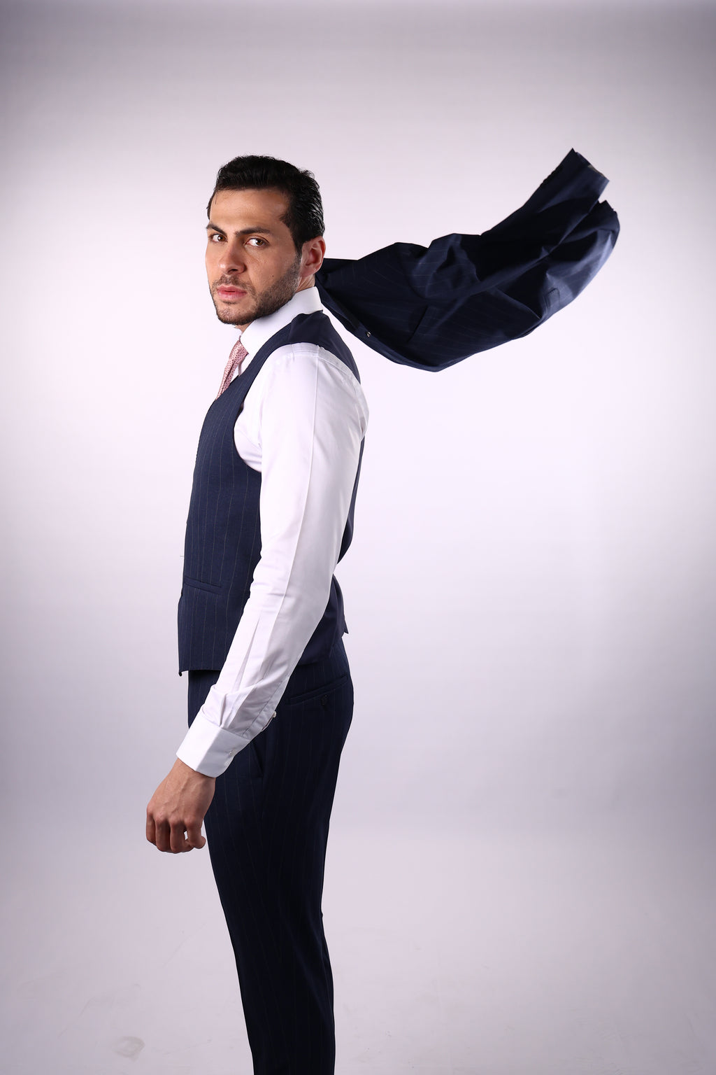 Striped Blue Wool Classic Suit – Timeless Formal Elegance.049