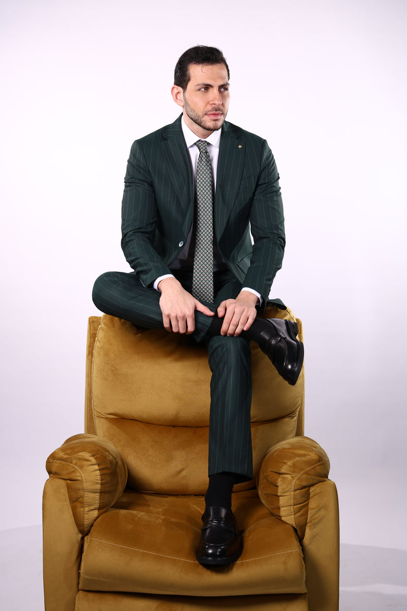 Men’s Italian Striped Wool Classic Suit-ST.OLIVE.053