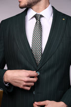 Men’s Italian Striped Wool Classic Suit-ST.OLIVE.053