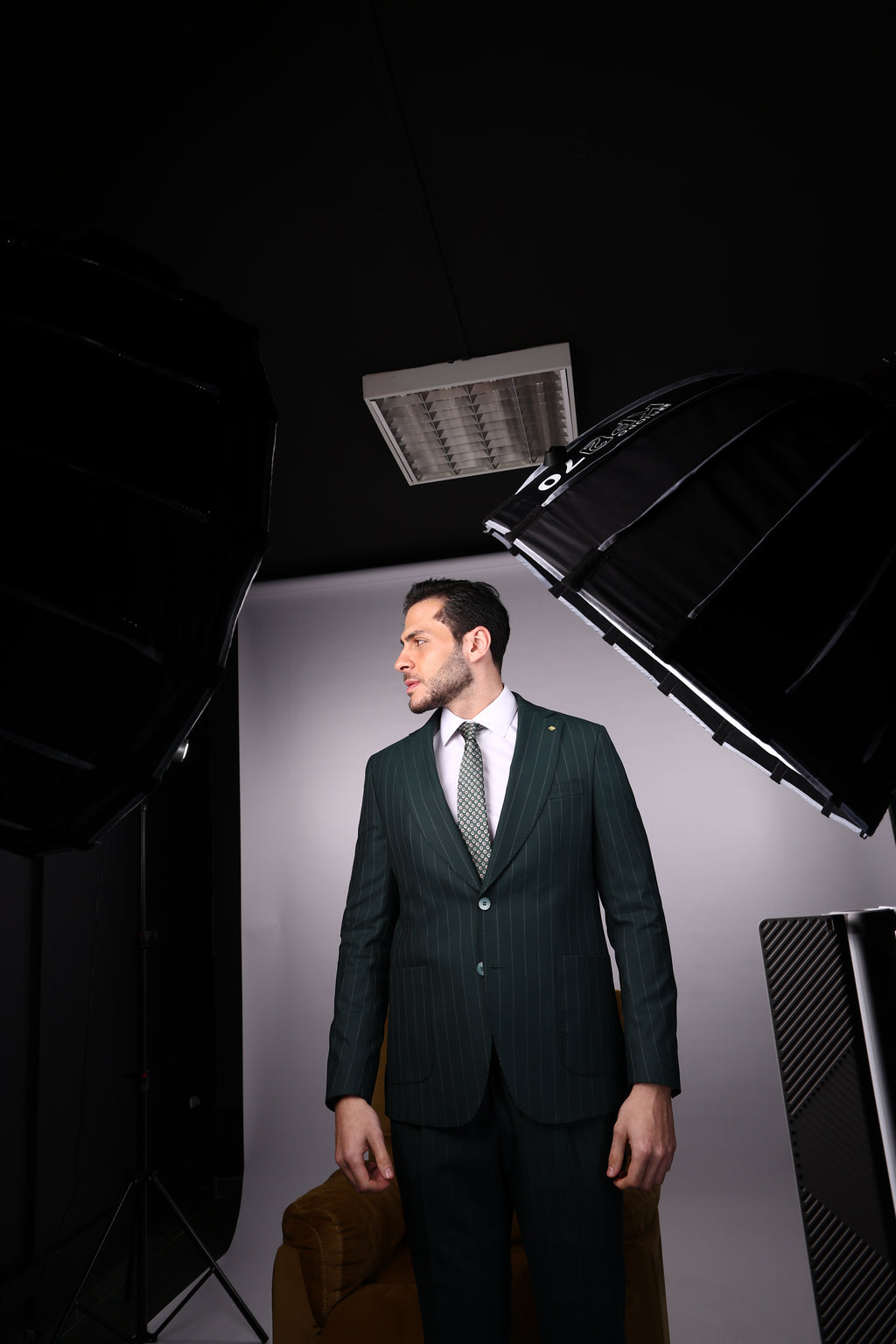 Men’s Italian Striped Wool Classic Suit-ST.OLIVE.053