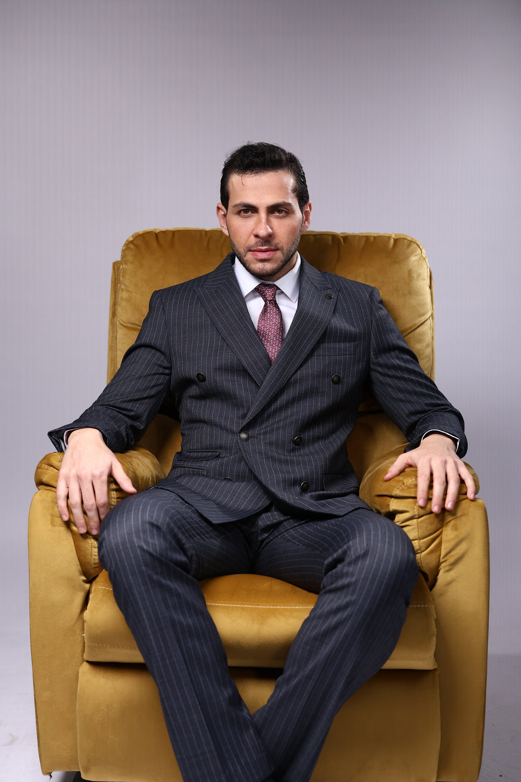 Men’s Wool Blend Slim Fit Double-Breasted Suit-ST.GREY.023