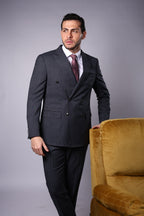 Men’s Wool Blend Slim Fit Double-Breasted Suit-ST.GREY.023