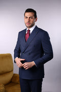 Men’s Wool Blend Slim Fit Double-Breasted Suit-INDIGO.023