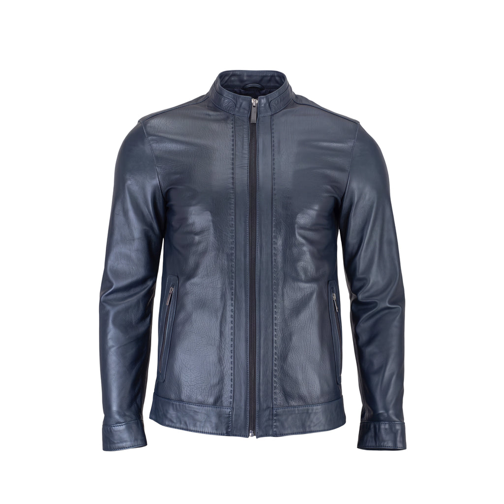 Navy Leather Jacket LJ-004