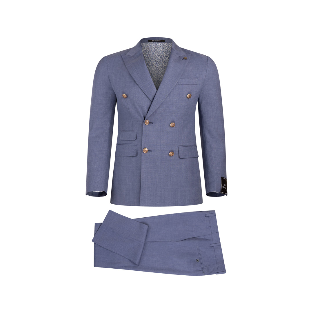 Men’s Wool Blend Slim Fit Double-Breasted Suit-DUSTY BLUE.024