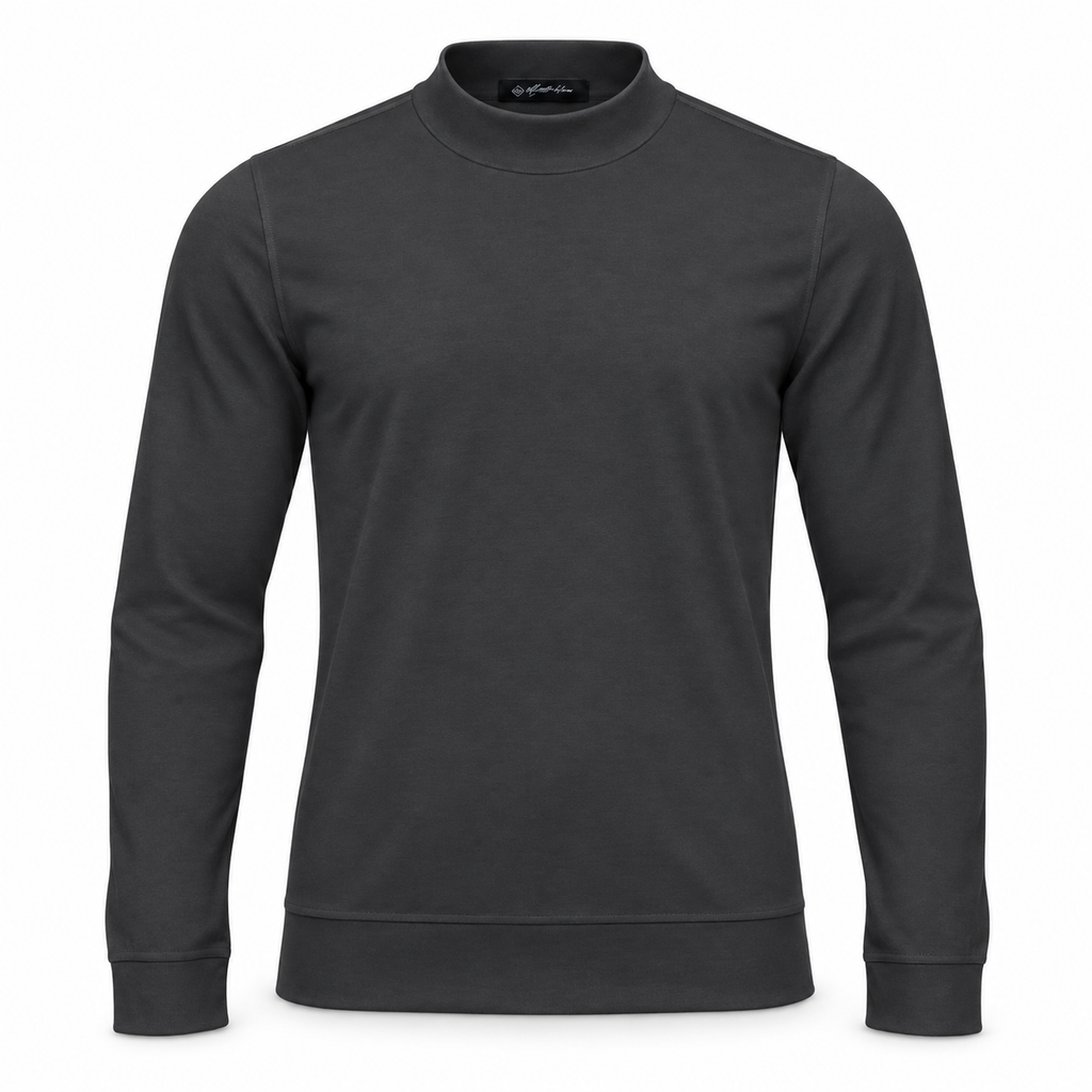 Anthracite Mock Neck Cotton Sweater. MNC-001