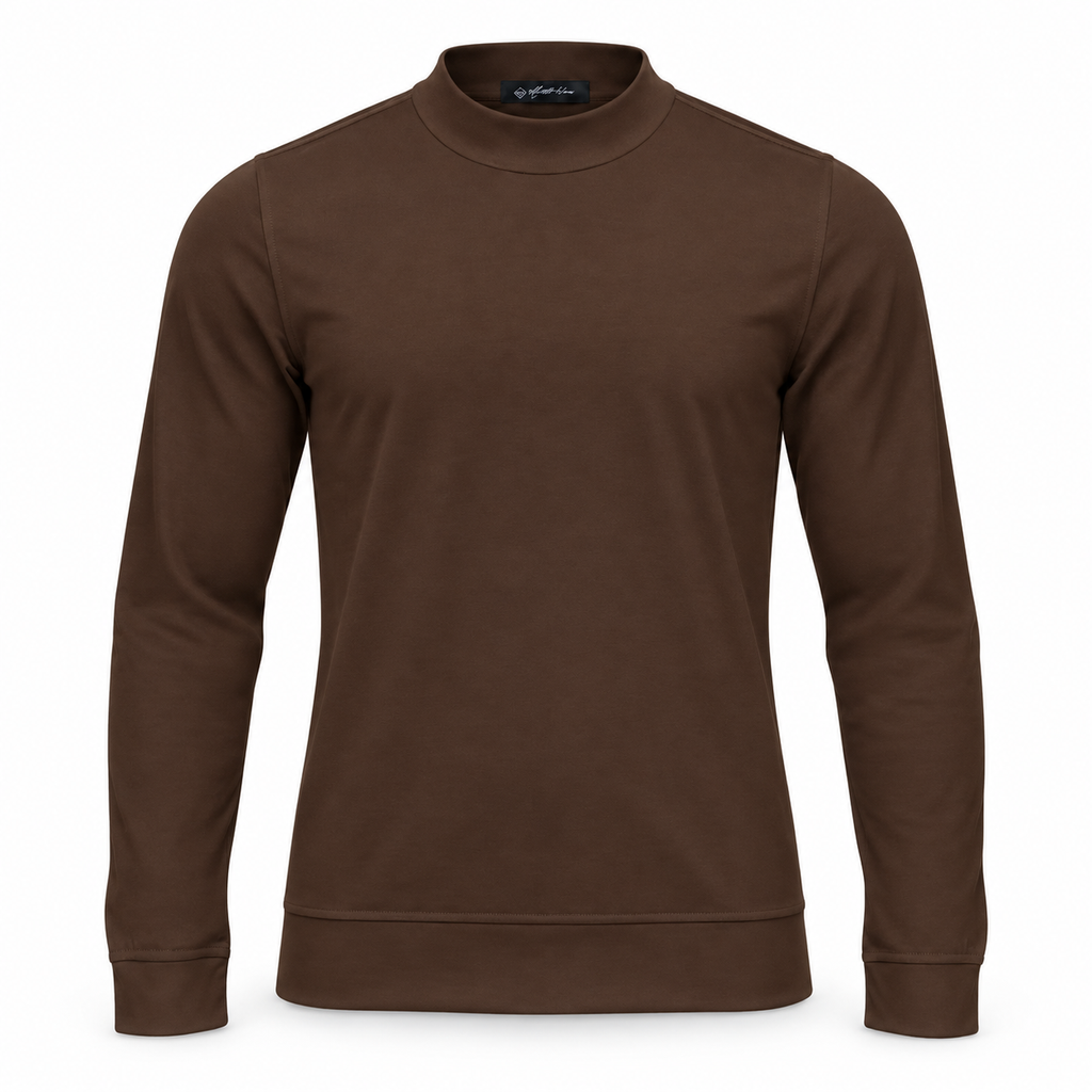 Brown Mock Neck Cotton Sweater. MNC-001