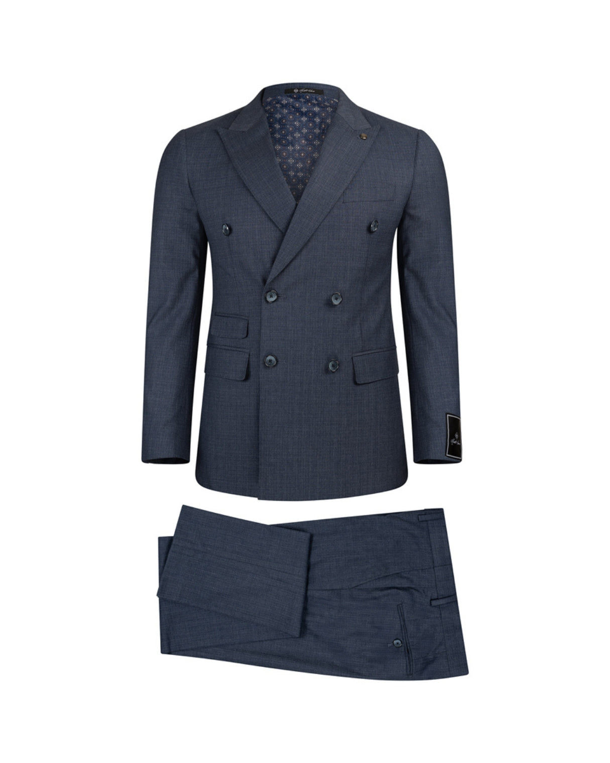 Men’s Wool Blend Slim Fit Double-Breasted Suit-INDIGO.023