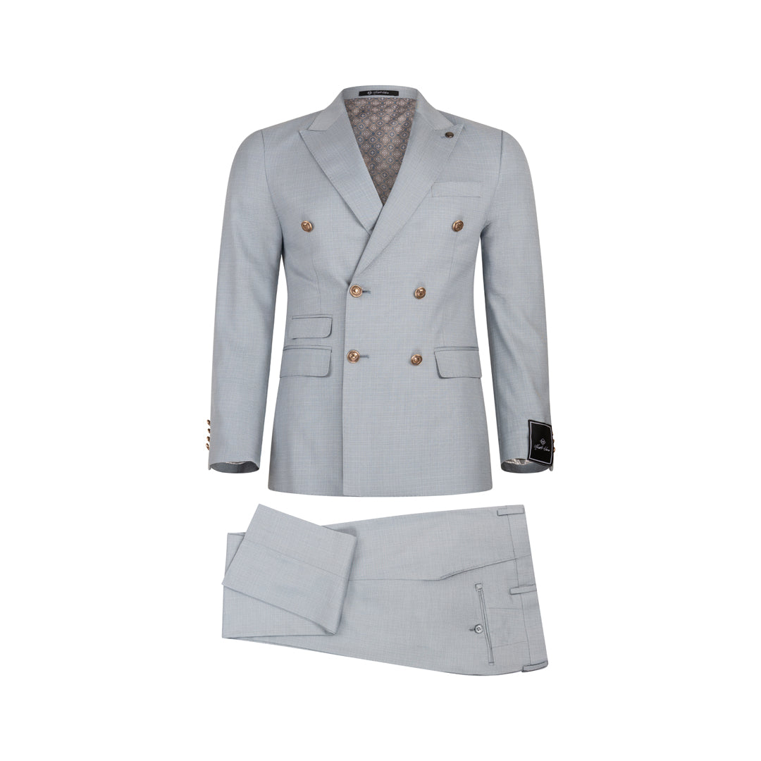 Men’s Wool Blend Slim Fit Double-Breasted Suit-LIGHT BLUE.024