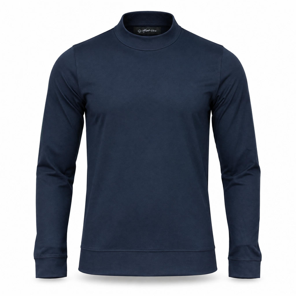 Navy Mock Neck Cotton Sweater. MNC-001