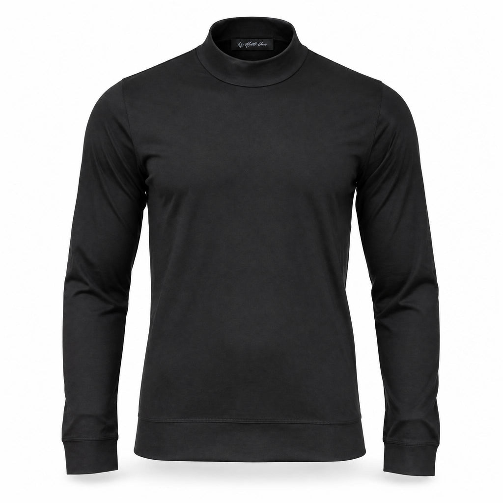 Black Mock Neck Cotton Sweater. MNC-001