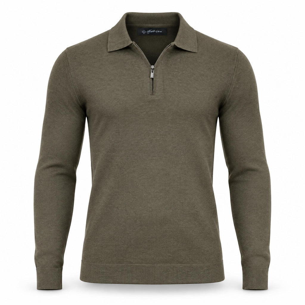 Olive Green Cashmere Half Zip Polo.CP-004