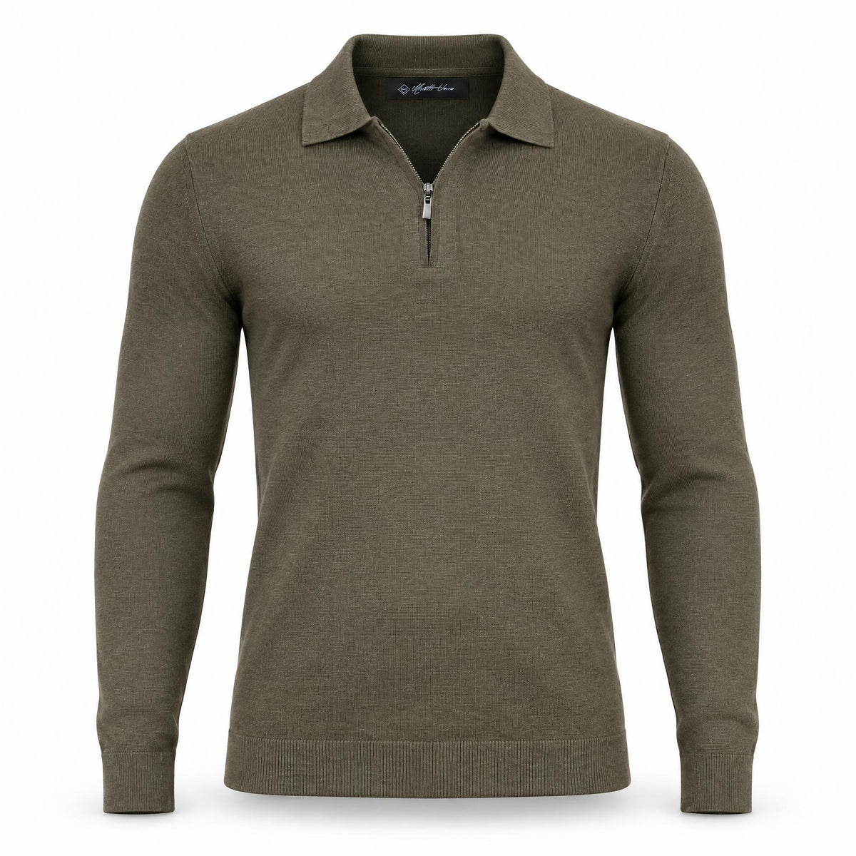 Olive Green Cashmere Half Zip Polo.CP-004
