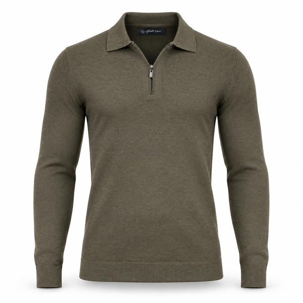 Olive Green Cashmere Half Zip Polo.CP-004