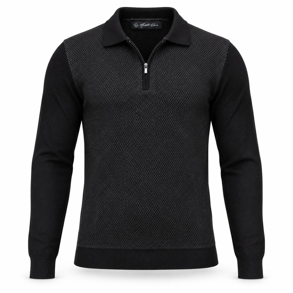 Black Cashmere Half Zip Polo.CP-003