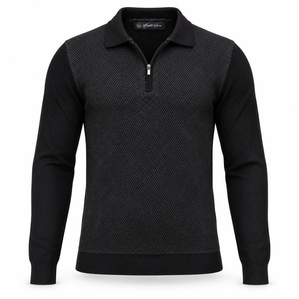 Black Cashmere Half Zip Polo.CP-003