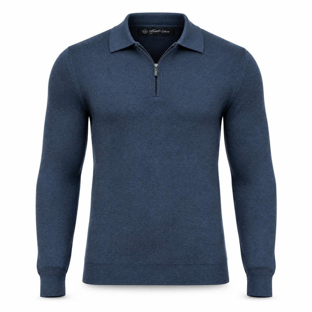 Indigo Cashmere Half Zip Polo.CP-004