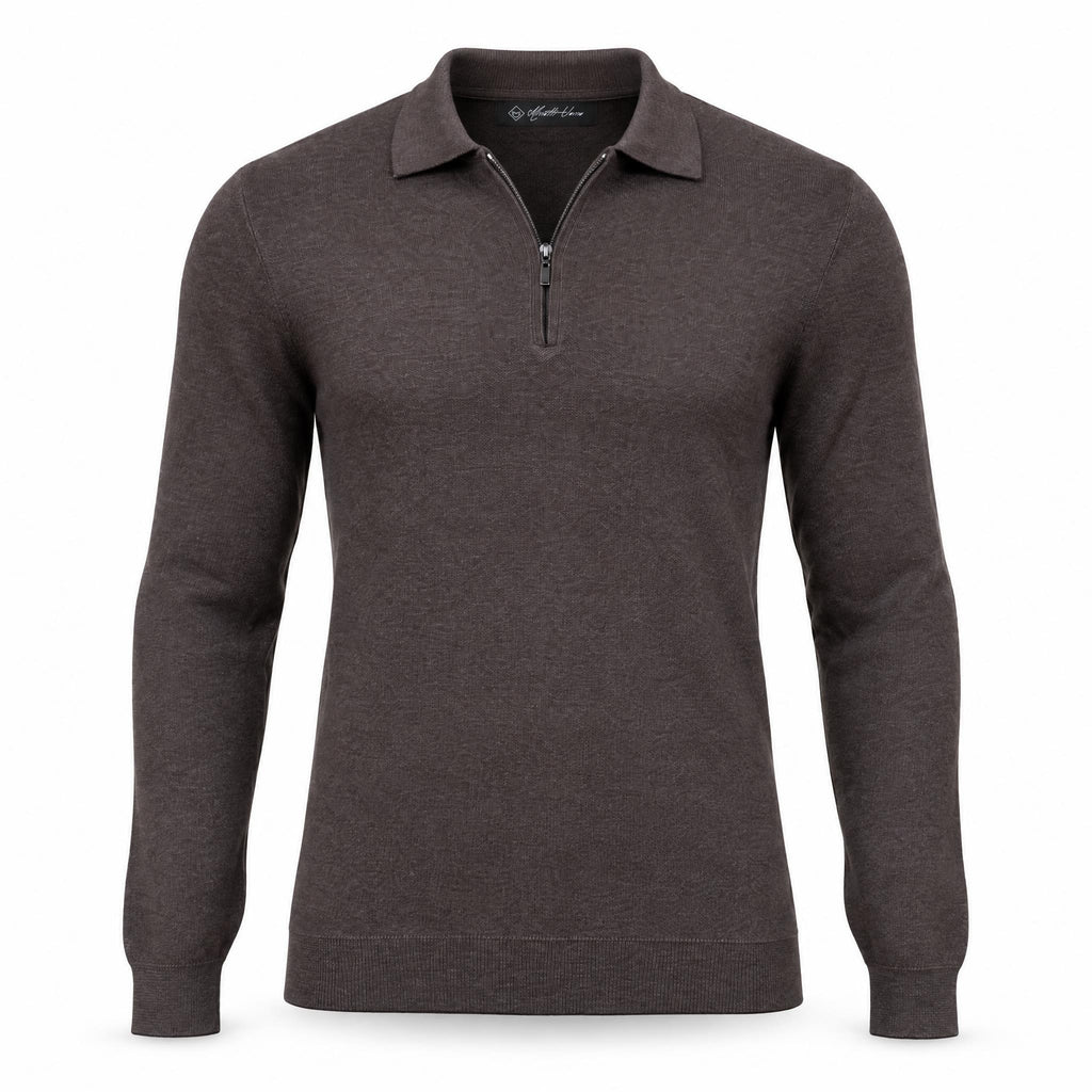 Brown Cashmere Half Zip Polo.CP-004
