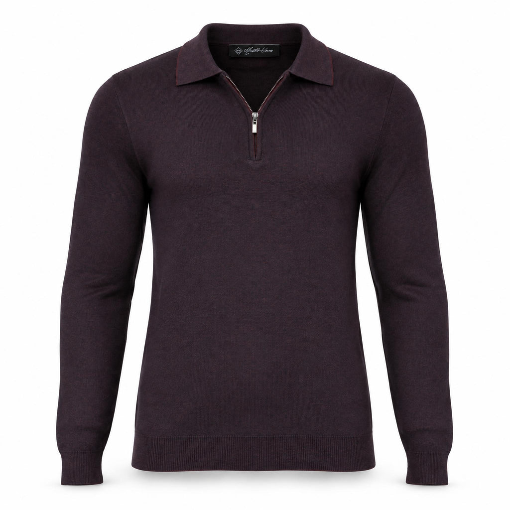 Burgundy Cashmere Half Zip Polo.CP-004