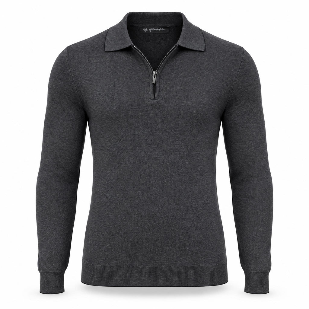 Anthracite Cashmere Half Zip Polo.CP-004