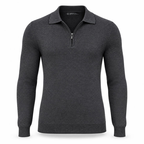 Anthracite Cashmere Half Zip Polo.CP-004