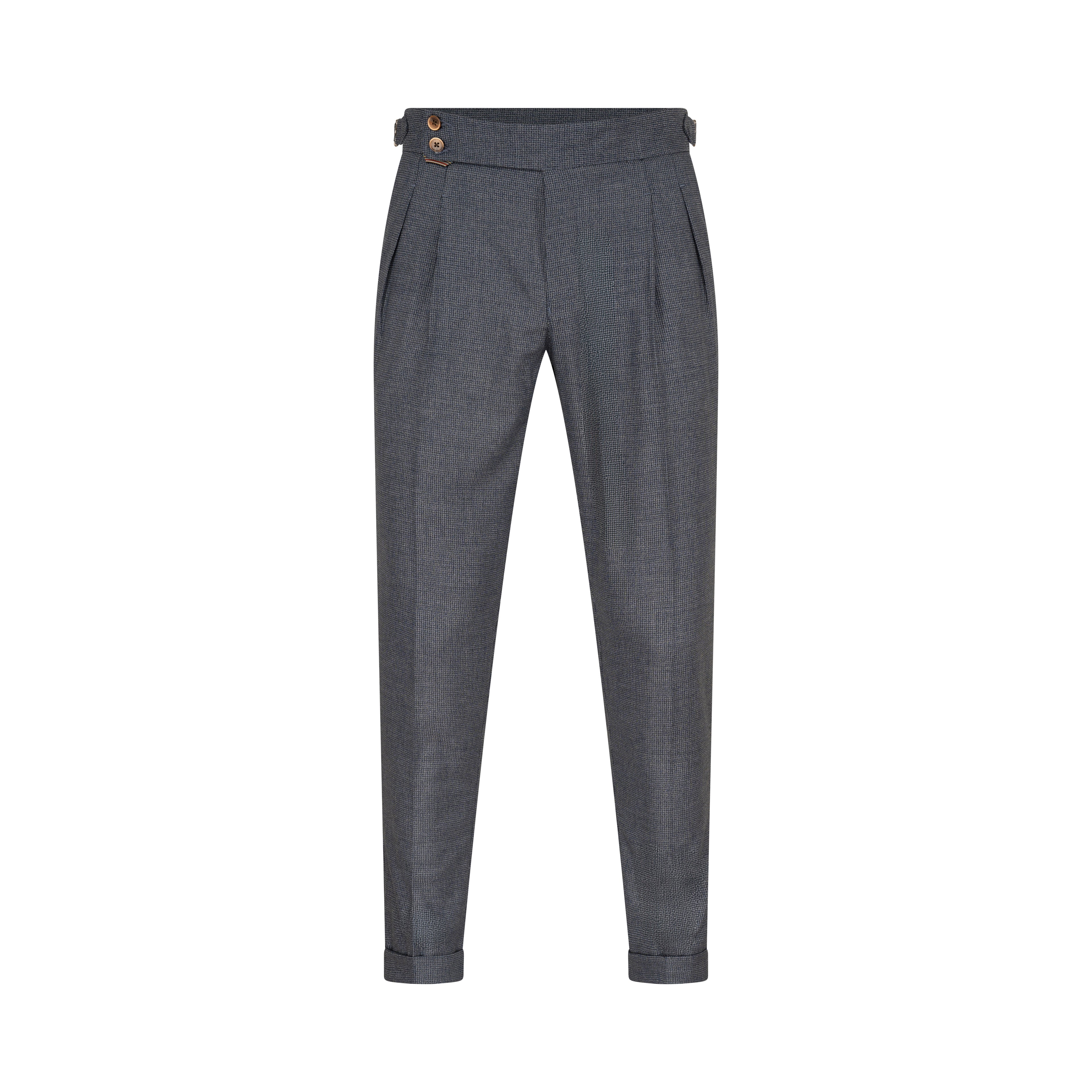 Textured Blue Italian Wool Pants for Men