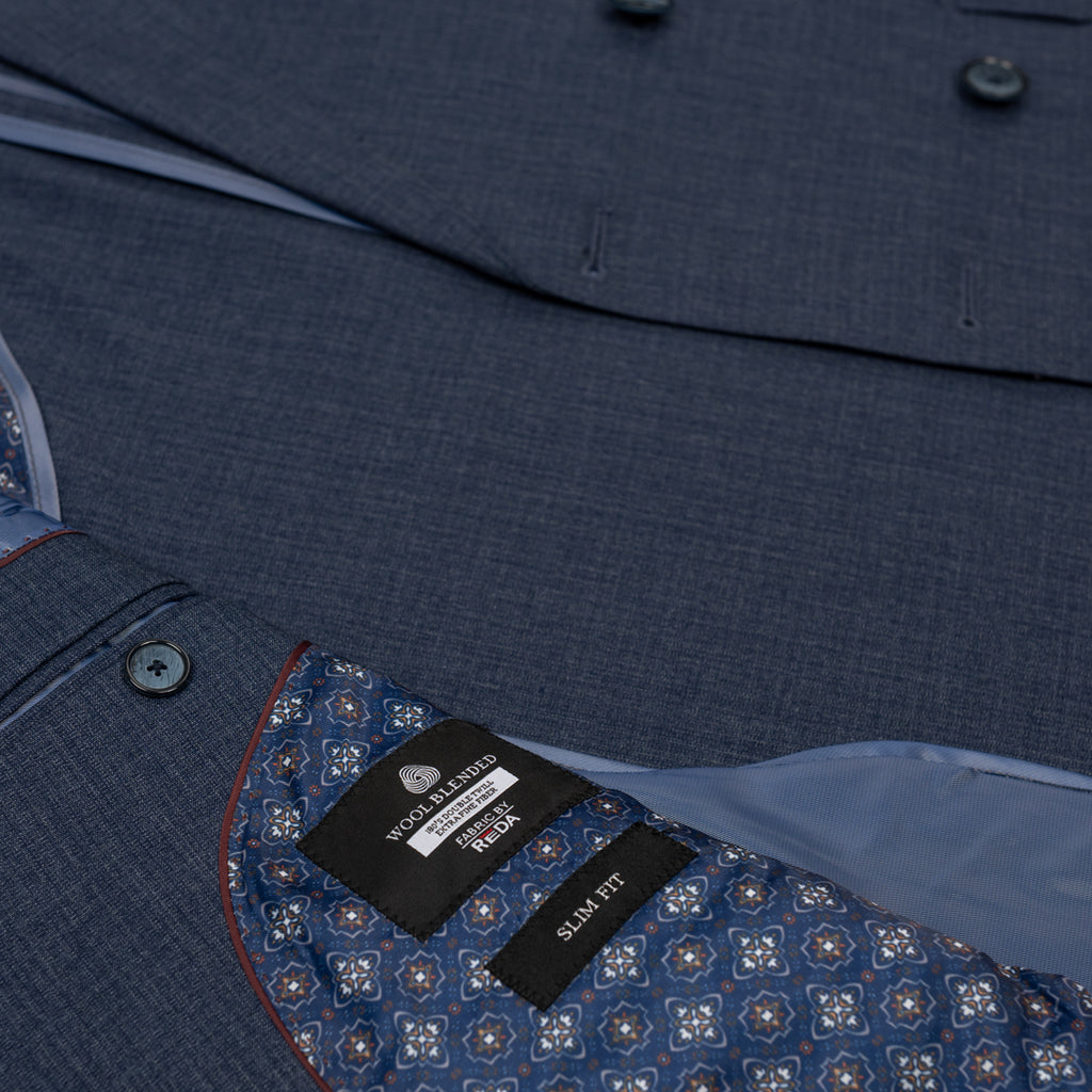 Men’s Wool Blend Slim Fit Double-Breasted Suit-INDIGO.023