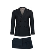 Men’s Wool Blend Slim Fit Double-Breasted Suit-NAVY.023