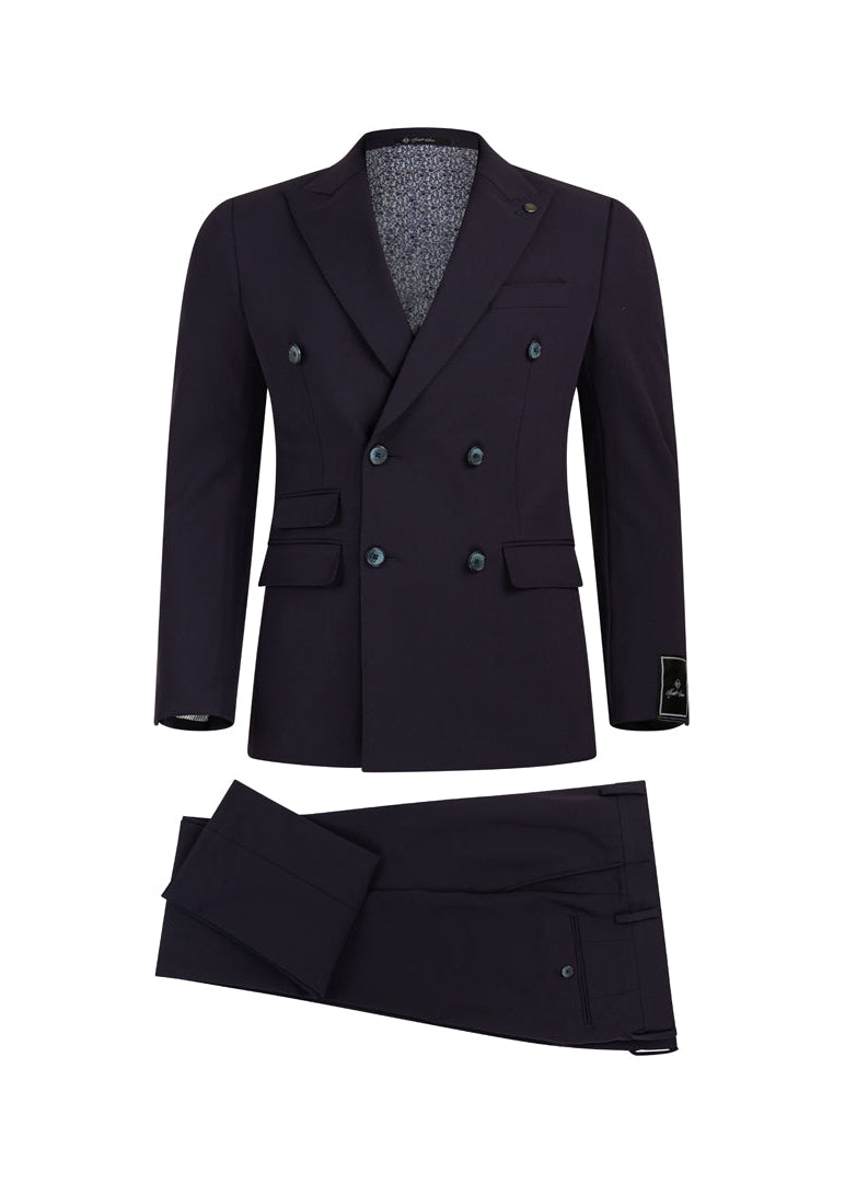 Men’s Wool Blend Slim Fit Double-Breasted Suit-NAVY.024