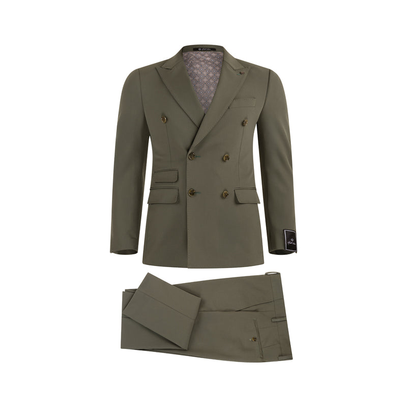 Men’s Wool Blend Slim Fit Double-Breasted Suit-OLIVE GREEN.024