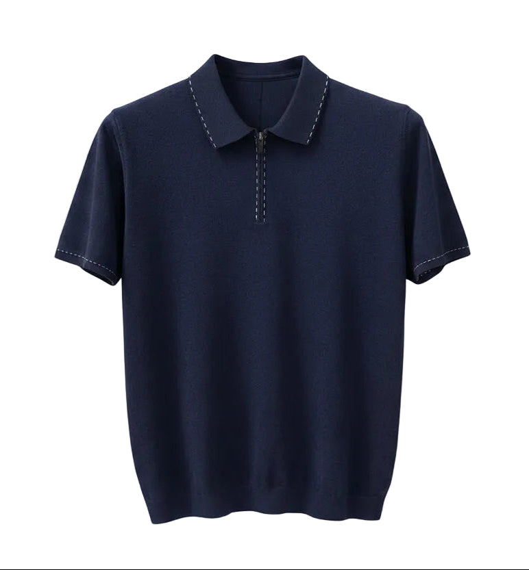 Luxury Navy Polo Cashmere Short Sleeve – Soft, Breathable & Lightweight