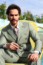 Men’s Wool Blend Slim Fit Double-Breasted Suit-MINT GREEN.024