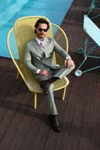 Men’s Wool Blend Slim Fit Double-Breasted Suit-MINT GREEN.024