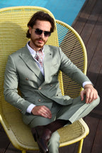 Men’s Wool Blend Slim Fit Double-Breasted Suit-MINT GREEN.024