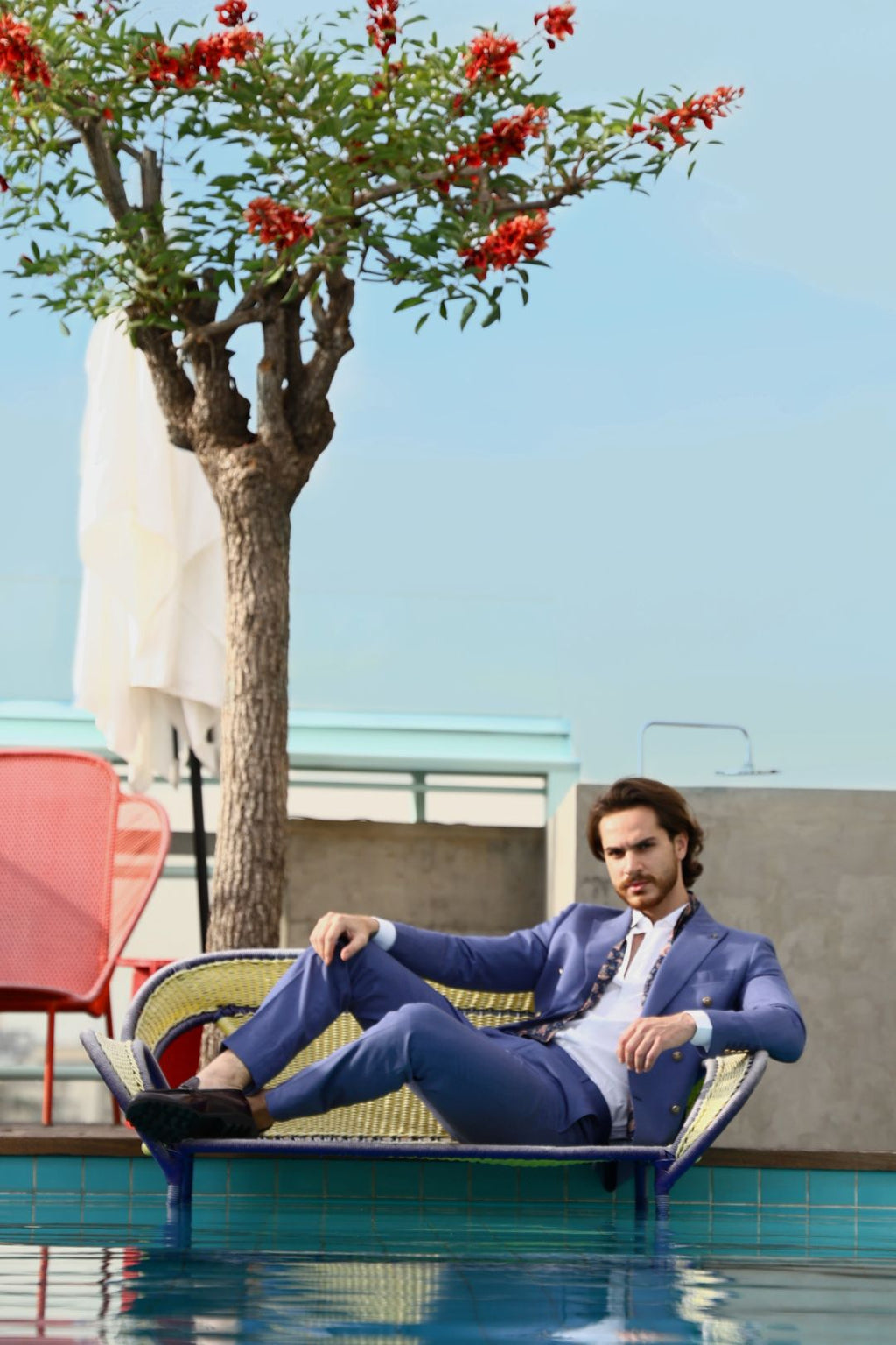 Men’s Wool Blend Slim Fit Double-Breasted Suit-DUSTY BLUE.024