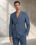Men’s Wool Blend Slim Fit Double-Breasted Suit-ST.BLUE.023