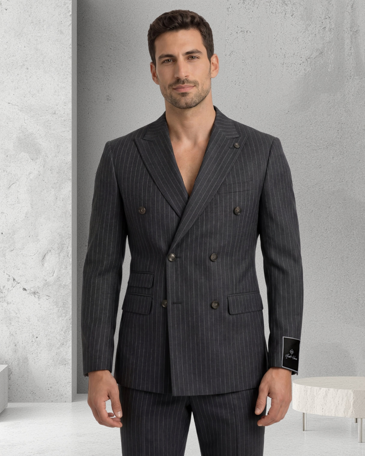 Men’s Wool Blend Slim Fit Double-Breasted Suit-ST.GREY.023