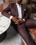 Burgundy Striped Wool Dubetti Suit – Bold Elegance with Classic Stripes